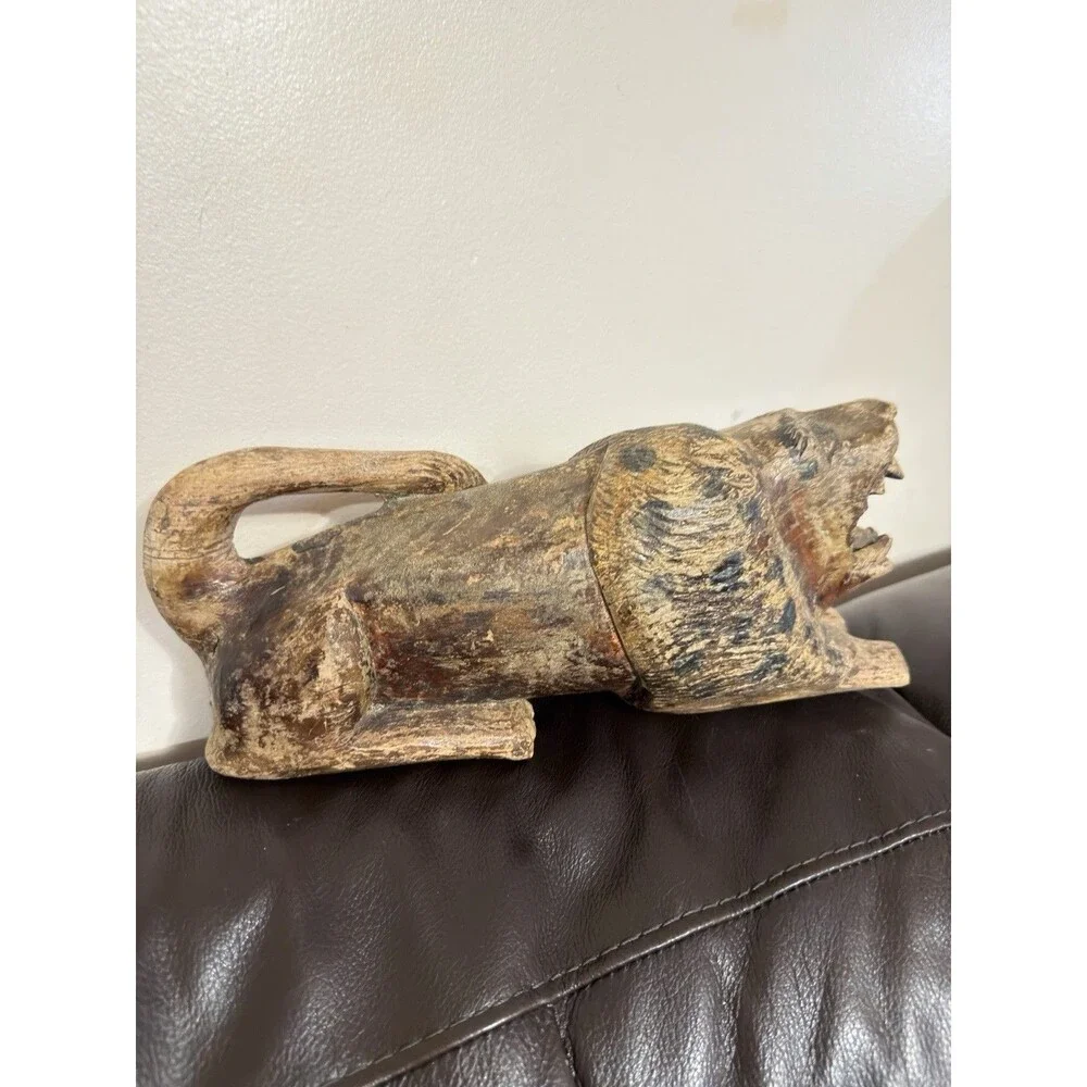 Vintage Jamaican Signed Wood Carving Lion of Judah Folk Art  Hand Carved 11in